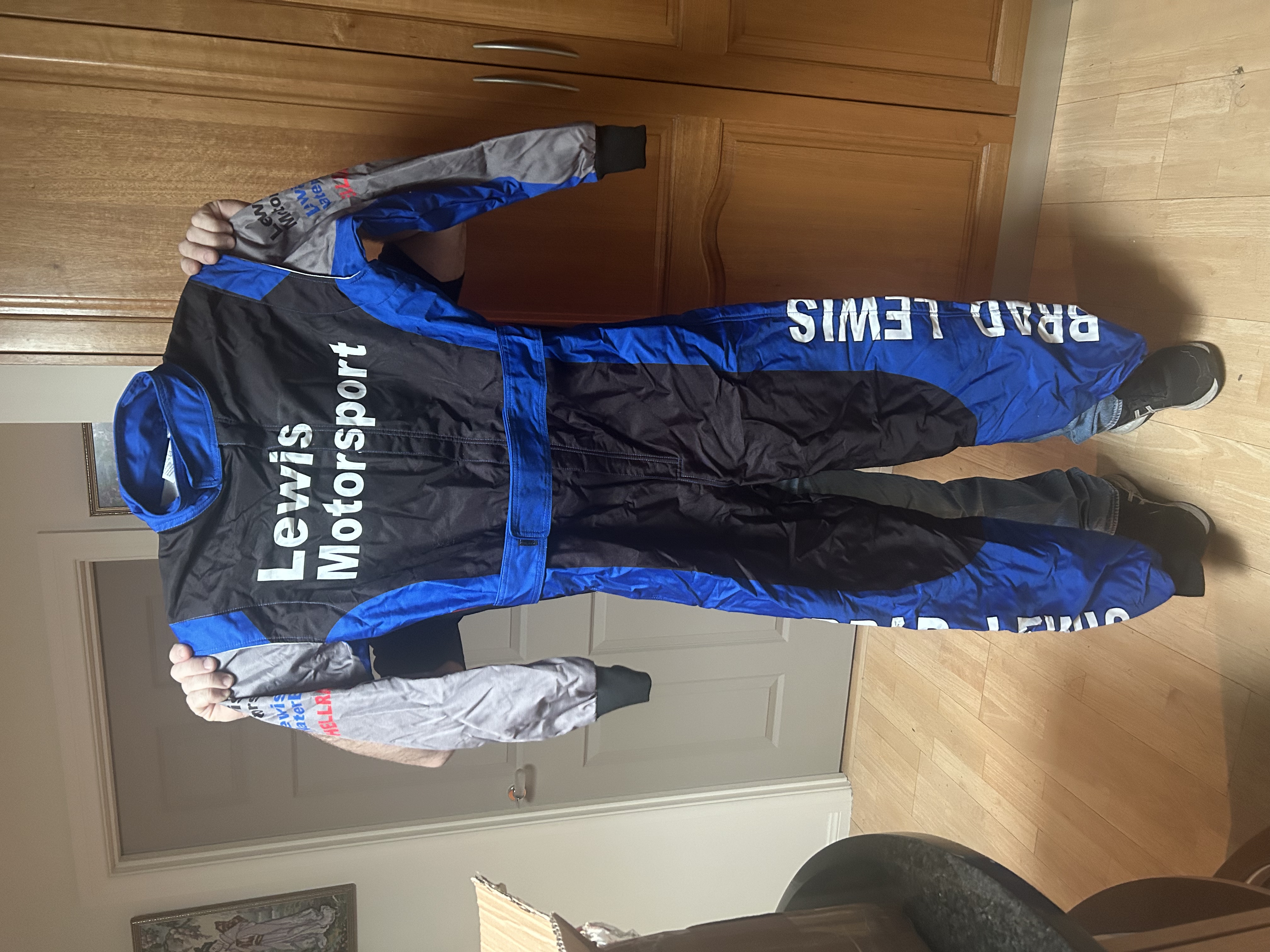 Black, blue & white racegear