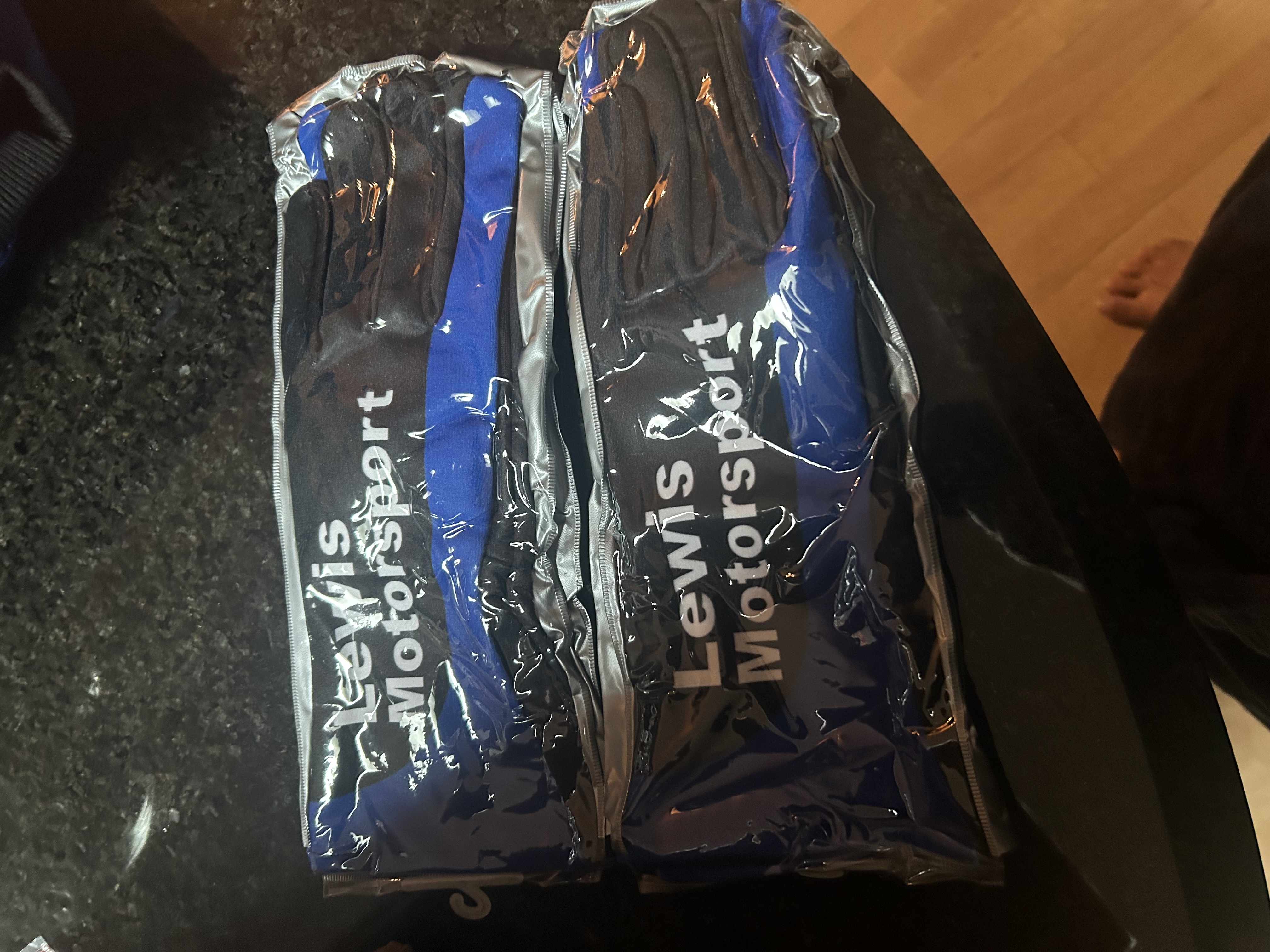 Black, blue & white racegear